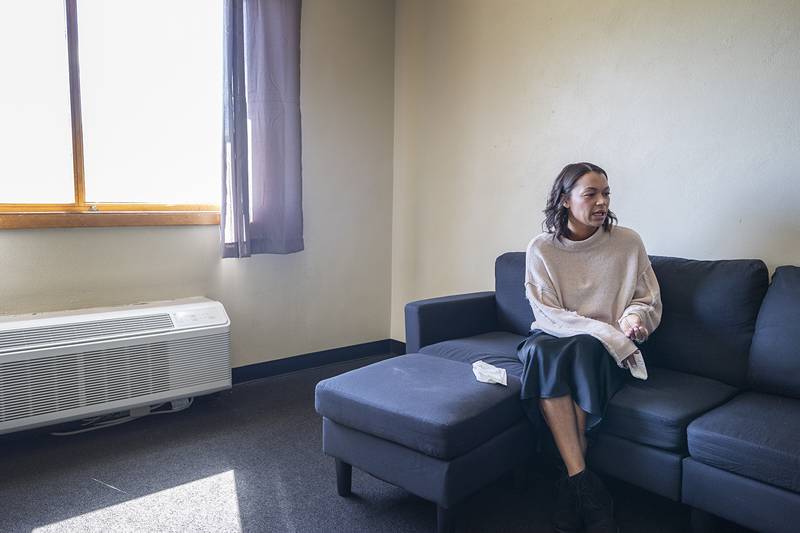Lauren Metzler, COO of Cledy’s House of Hope, talks about the sober home while seated in one of the rooms in the Rock Falls facility.