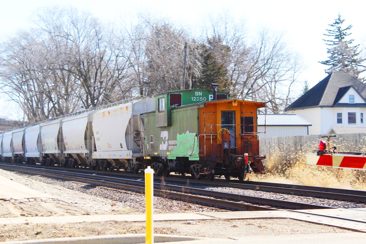 How often are cabooses a sight on railroad lines? Not a whole lot since most were taken out of service around 40 years ago. However, this old Burlington Northern one, which made its way through Rochelle one summer day near the Ken Wise Railroad Park, continues to be a part of BNSF operations.