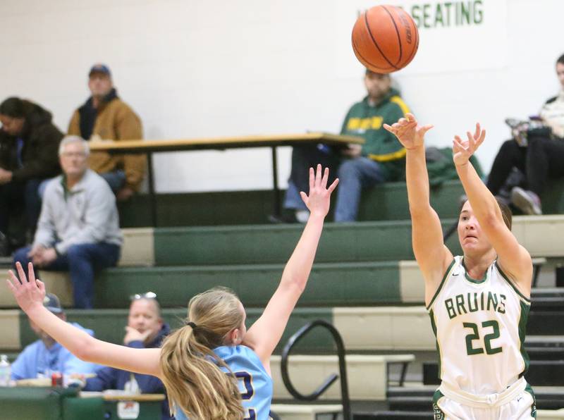 St. Bede's Ella Hermes shoots a jump shot over Marquette's Lilly Craig on Monday, Jan. 8, 2024 at St Bede Academy.