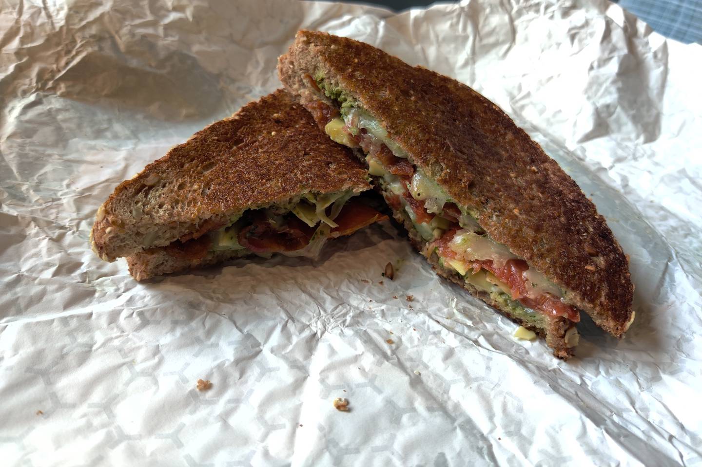 The artichoke pesto grilled cheese sandwich at Deane's Market & Deli in Geneva.