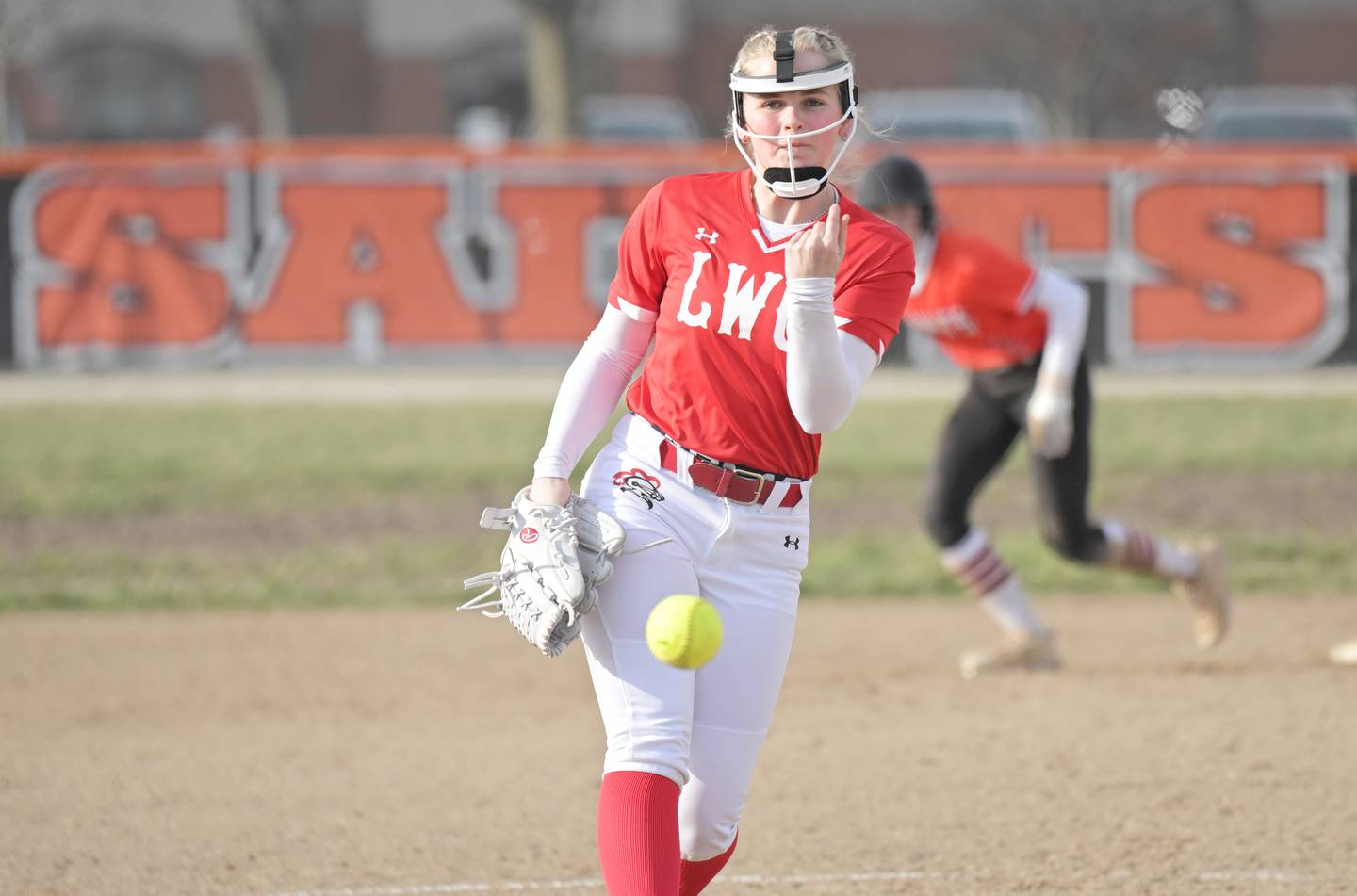 Lincoln-Way Central’s Madelyn Lanigan pitches in a softball game against St. Charles East in St. Charles on Tuesday, Mar. 24, 2026.