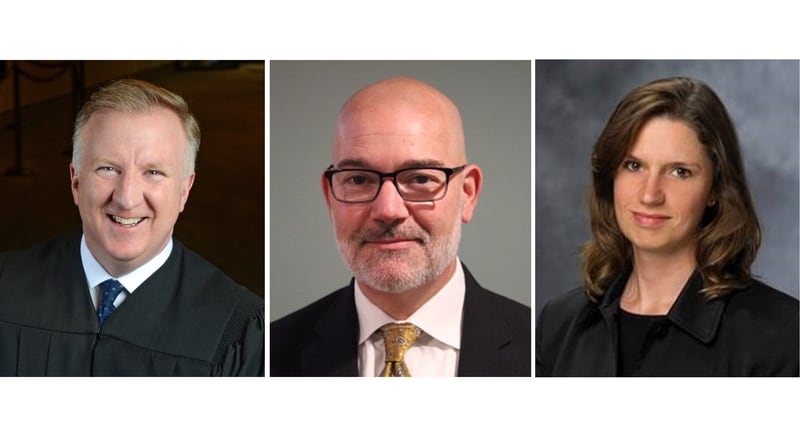 The candidates for the appellate court’s 2nd District include, from left to right, Lake County Judge Christopher Kennedy, attorney Michael G. Cortina and Lake County Circuit Clerk Erin Cartwright Weinstein.