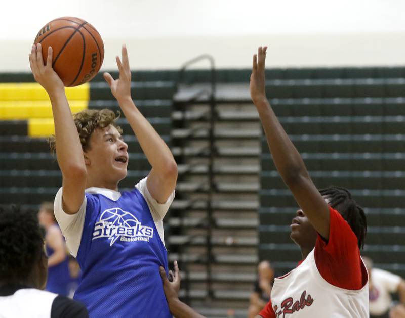 Woodstock's Max Beard shoots the ball during a game against Rockford East Friday, June 23, 2023, in the Crystal Lake South Gary Collins Shootout, at the high school in Crystal Lake.