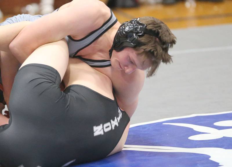Sandwich's Joshua Kotalik wrestles Dixon's Blake Dingley during the Class 1A Regional meet on Saturday, Jan. 31, 2026 at Princeton High School.