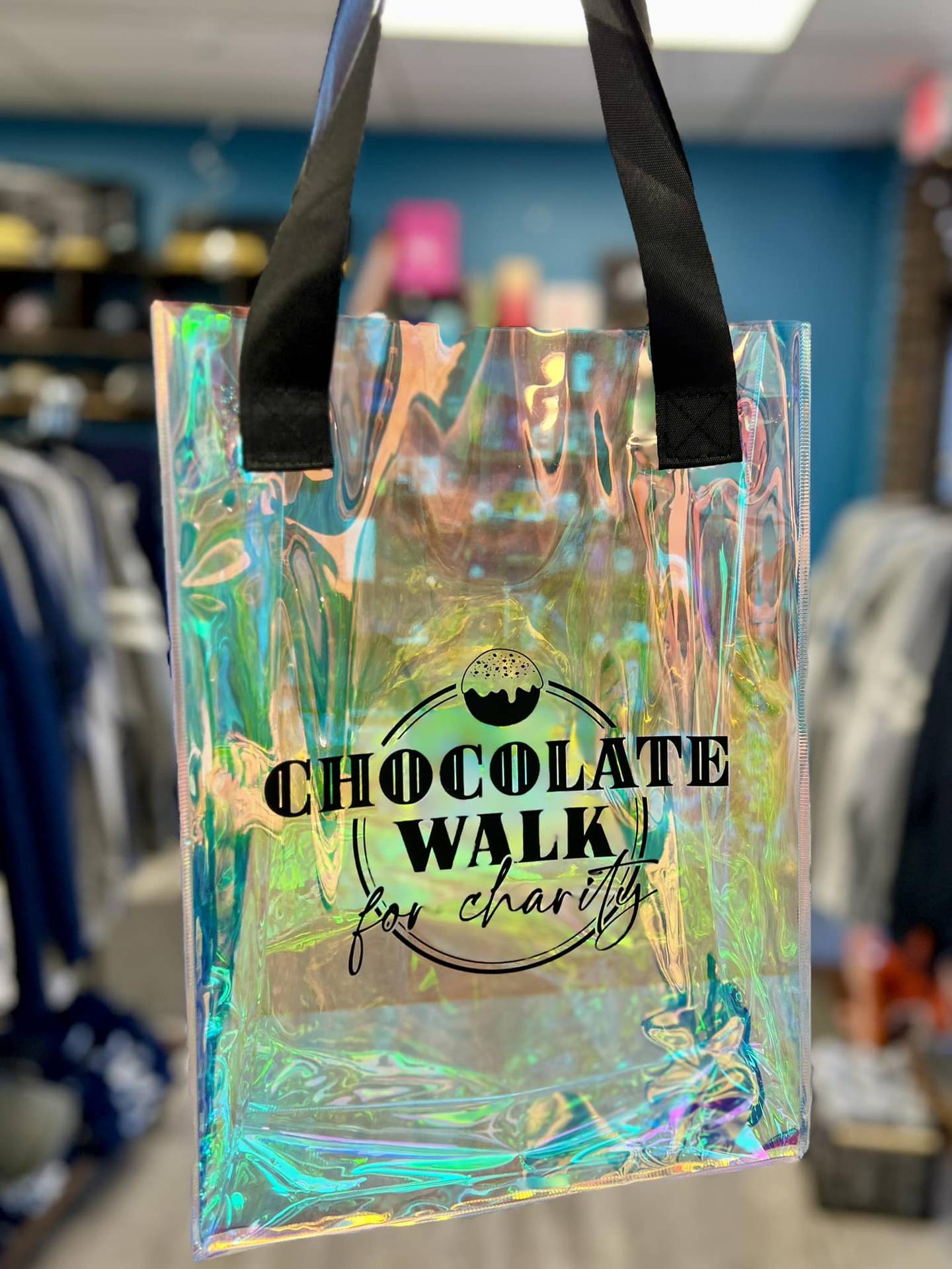 Those who participate in this year's Chocolate Walk for Charity will be given iridescent bags they can put all their goodies in. Imagination Print & Design made the bags.
