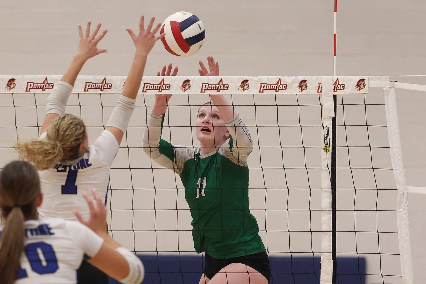 Providence’s Abbey Knight pushes over a shot against Limestone in the Class 3A Pontiac Supersectional on Monday, Nov. 11, 2024 in Pontiac.