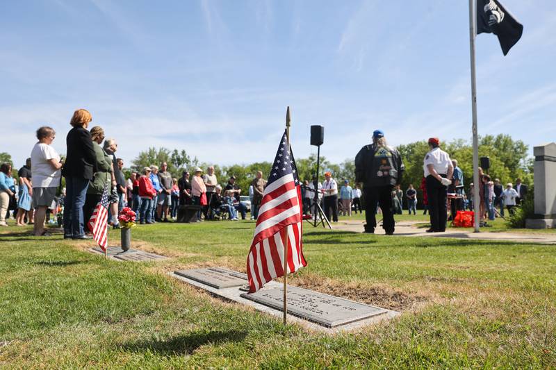 Over 100 people gathered for a ceremony dedicated to the late John Kirnbauer, a veteran whose ashes went unclaimed for five years, on Monday, May 26, 2025, at Kankakee Memorial Gardens.