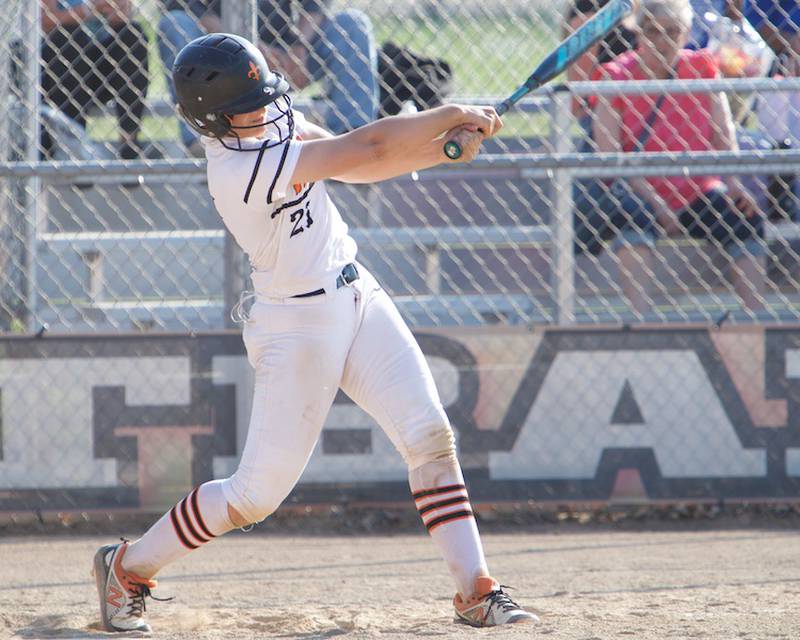 St. Charles East's Hayden Sujack takes a swing against St. Charles North on Wednesday May 14,2025 in St. Charles.