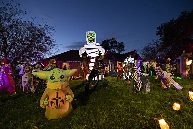 Shannon Claudin went all out again this year decorating his home on Marsha Lane in Rock Falls Tuesday, Oct. 31, 2023 for Halloween.