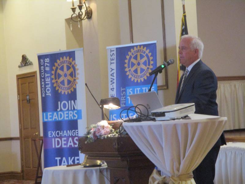 Joliet Mayor Terry D'Arcy speaks to the Rotarians of joliet on Tuesday. March 11, 2025