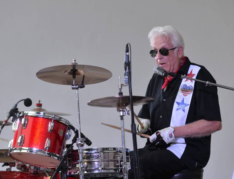 The drummer for Captain Rat and the Blind Rivets keeps the beat during the Mt. Morris Jamboree on Friday, Aug. 15, 2025.