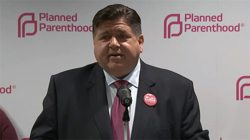 Gov. JB Pritzker speaks at a campaign-sponsored news conference Tuesday, saying abortion rights will be a central issue in the 2022 elections.