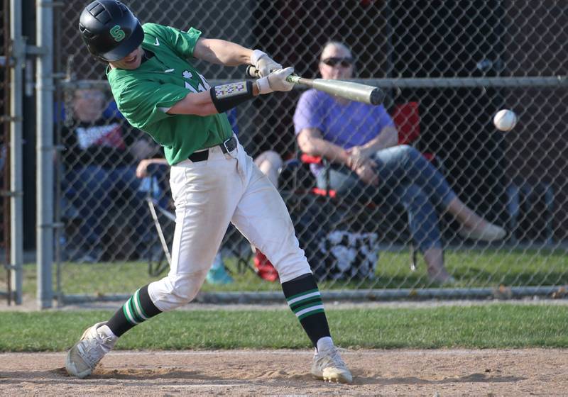 Seneca's Kenny Daggert hits a base hit against Putnam County on Thursday, April 13, 2023 at Seneca High School.