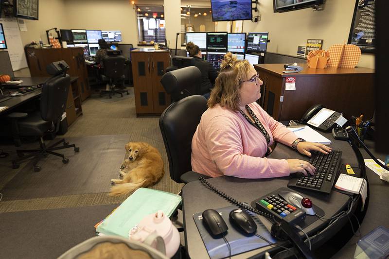 Three year veteran Kelly Boos works in the dispatch center located at the Sterling Police Department Monday, Oct. 31, 2022. The county is asking voters to pass a 1% sales tax to pay for the construction and operation of a center that would combine Sterling and Morrison.