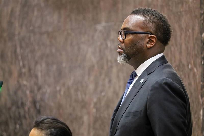 Chicago Mayor Brandon Johnson presides over a Chicago City Council meeting on Thursday.