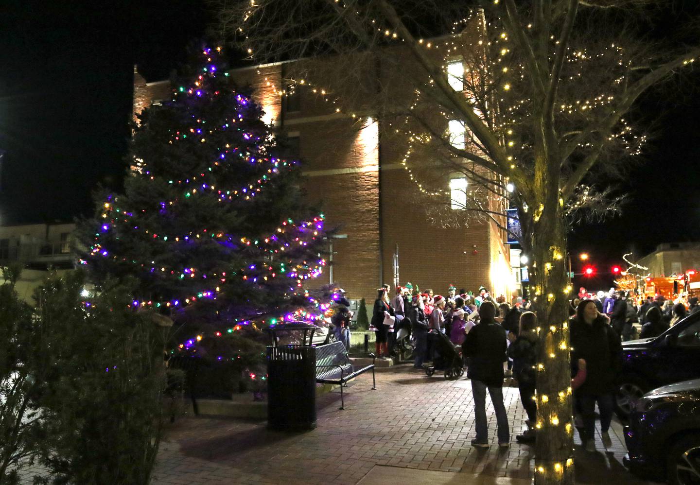 The newly lit tree sparkles in downtown DeKalb Thursday, Dec. 2, 2021, during Lights on Lincoln and Santa Comes to Town.