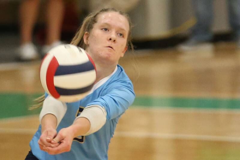 Marquette's libero Emily Ryan-Adair returns a serve from Seneca on Thursday, Sept. 19, 2024 at Seneca High School.