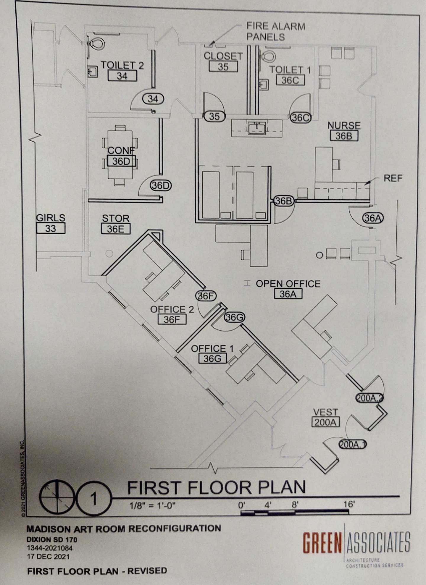 Architectural plans showing the design of the first floor at Madison Elementary School in Dixon.