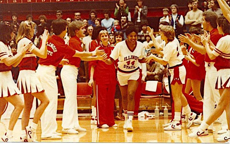 Joliet West graduate Cathy Boswell is introduced before a game when she was playing at Illinois State. Boswell will be inducted into the Women's Basketball Hall of Fame on Saturday.