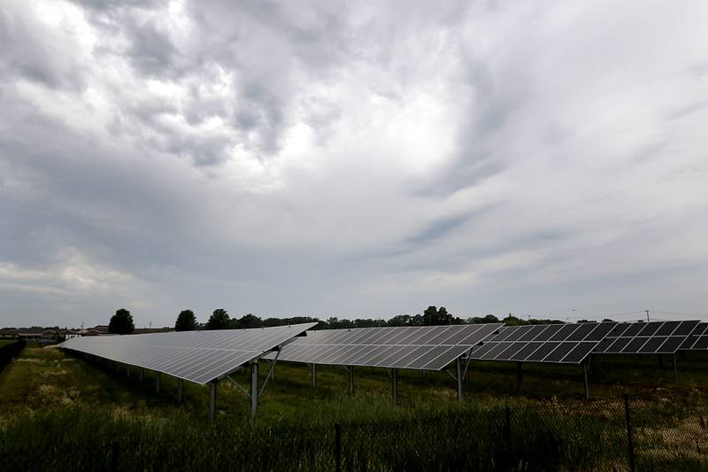 The solar farm at Huntley High School on Friday, June 30, 2023. Multiple solar farms across McHenry County are being presented to the McHenry County Board creating concerns of watershed, farmland and pollinator issues.