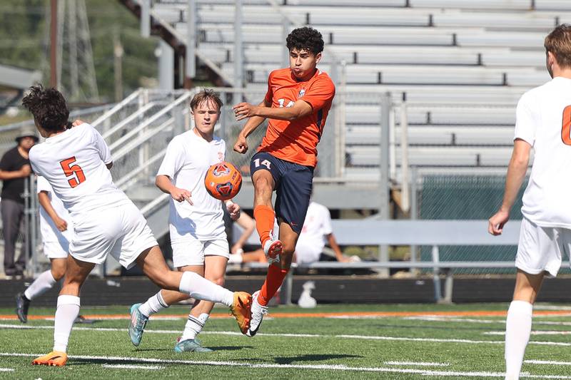 Romeoville’s Isaiah Pina takes a shot against Shepard on Saturday, Sept. 2, 2023 in Romeoville.