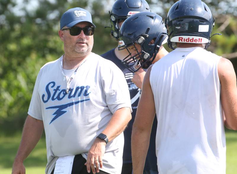 Bureau Valley head coach Pat Elder, coaches players during camp on Thursday, July 24, 2025 in Manlus.