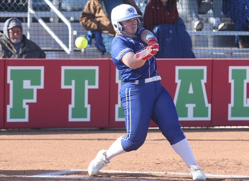 Princeton's Avah Oertel strikes out swinging against L-P on Tuesday, March 25, 2025 at the L-P Athletic Complex in La Salle.