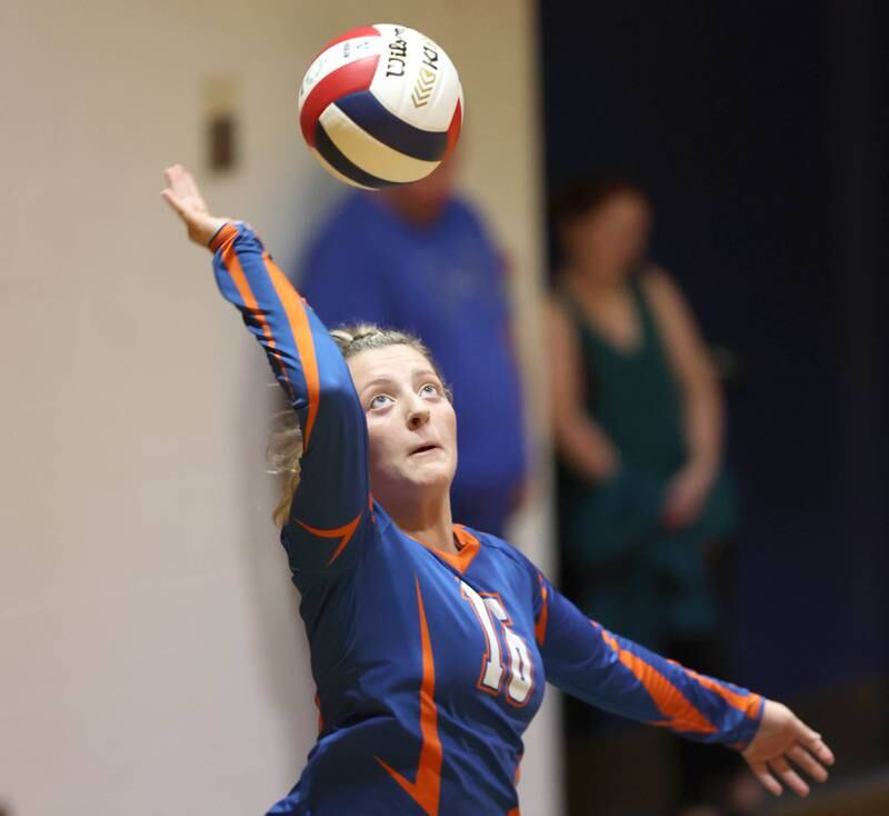 Genoa-Kingston's Alayna Pierce hits the ball during their match against Sycamore  Monday, Aug. 29, 2022, at Genoa-Kingston Middle School in Genoa.