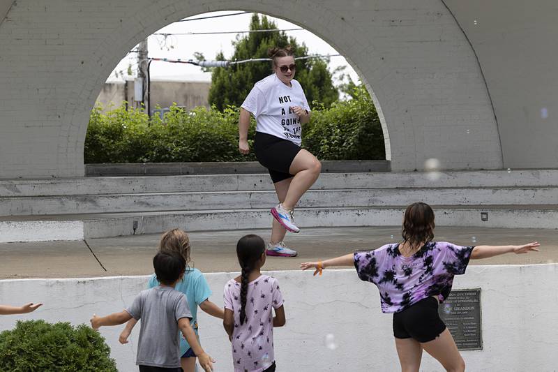 Alissa Kirchner of the Sterling-Rock Falls YMCA leads a Taylor Swift dance party Saturday, July 13, 2024 at Sterling’s Chalk the Walk. The day was filled with family friendly activities set at Grandon Civic Center.