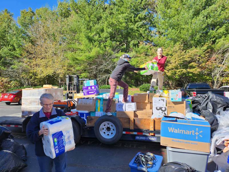 New Life Lutheran Church congregants collect items for residents impacted by Hurricane Helene in North Carolina.