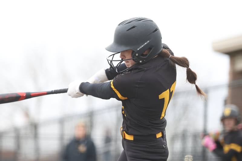 Joliet West’s Caitlin Jadron connects against Sandburg on Thursday, March 12, 2026 in Joliet.
