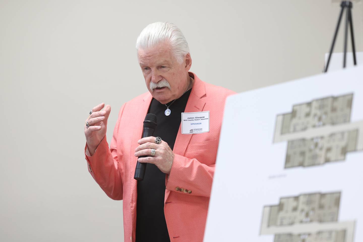 Will County State’s Attorney James Glasgow speaks at the groundbreaking ceremony for the Stepping Stones Treatment Center recovery home for women and children on Friday June 28, 2024 in Joliet.