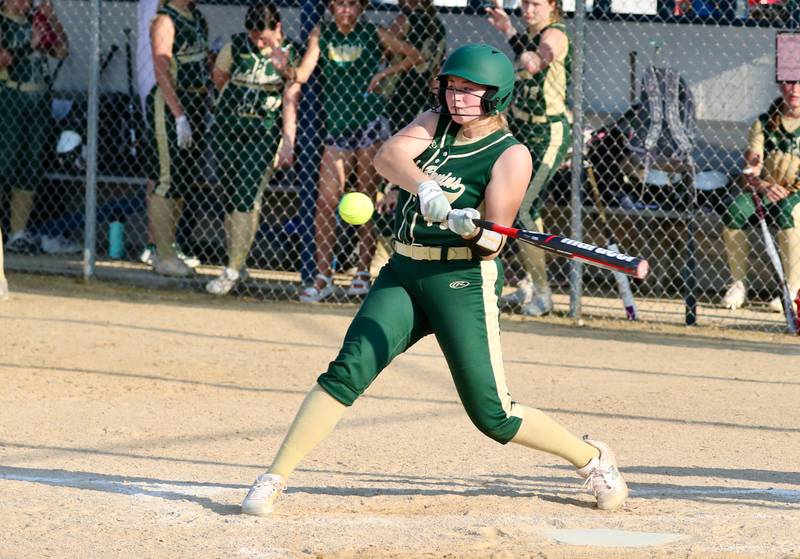 St. Bede's Reagan Stoudt hits the ball during Thursday, May 12, 2022 in Princeton.
