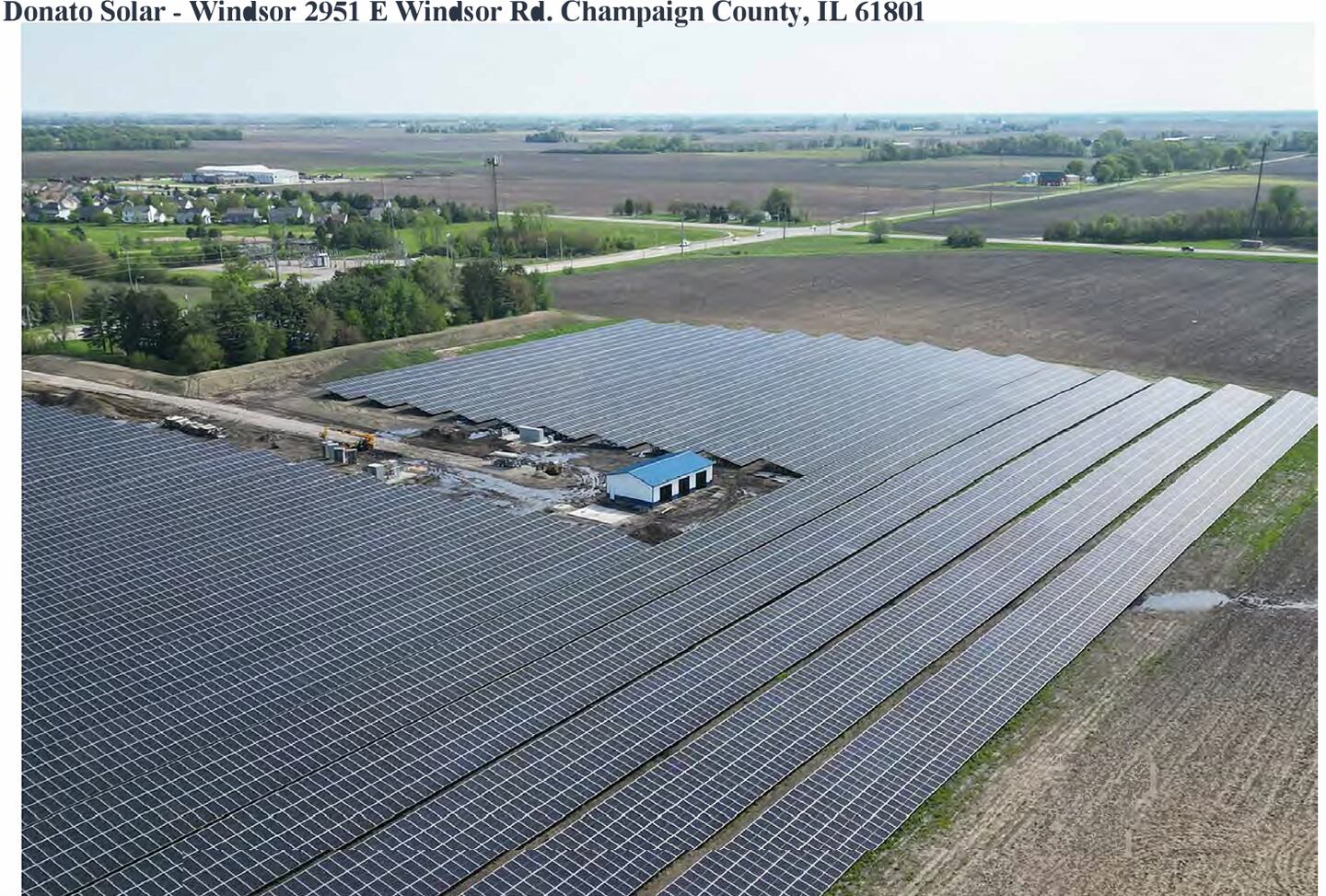 A solar development sits at 2951 E. Windsor Road, Champaign County, Illinois, in this undated photo. The development is owned by Champaign-based developer Donato Solar, which in January 2025 petitioned the City of DeKalb to install a similar solar field and data center at 1199 N. Peace Road, between Greenwood Acres and Challenger drives.