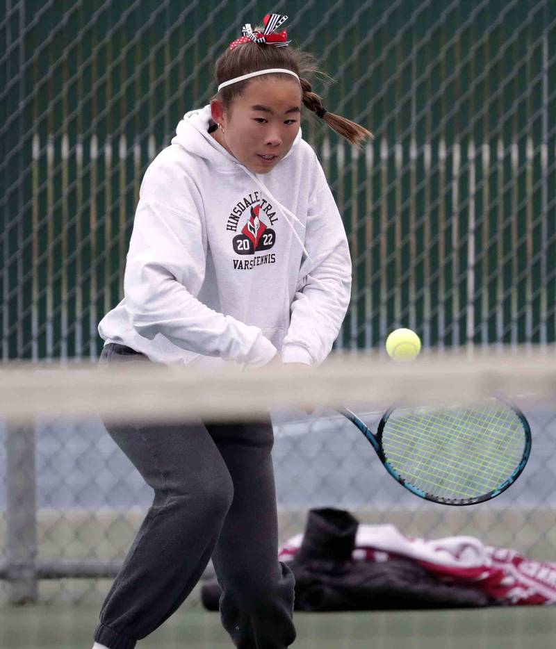 Sophia Kim, of Hinsdale Central during the IHSA State girls tennis tournament Thursday October 20, 2022 at Hersey High School in Arlington Heights.