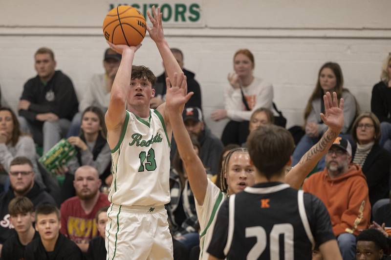 Rock Falls’ Ryken Howard puts up a shot against Kewanee Wednesday, Nov. 27, 2024, at Rock Falls High School.
