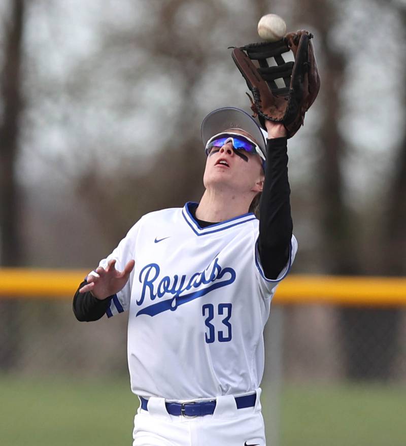 Hinckley-Big Rock's Richard Hintzsche catches a fly ball during their game against Somonauk Wednesday, May 4, 2022, at Hinckley-Big Rock High School.