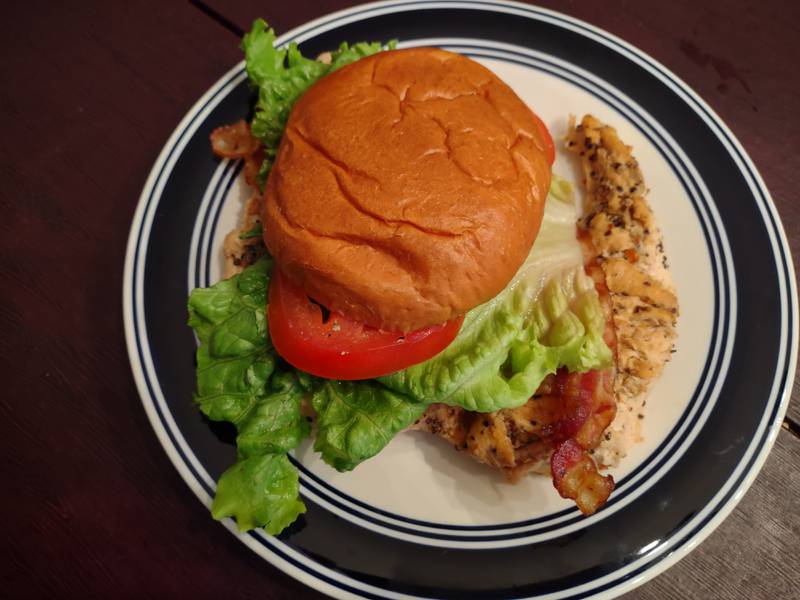 The garlic chicken sandwich at Broadway Pub in Streator is large enough to fill a plate.