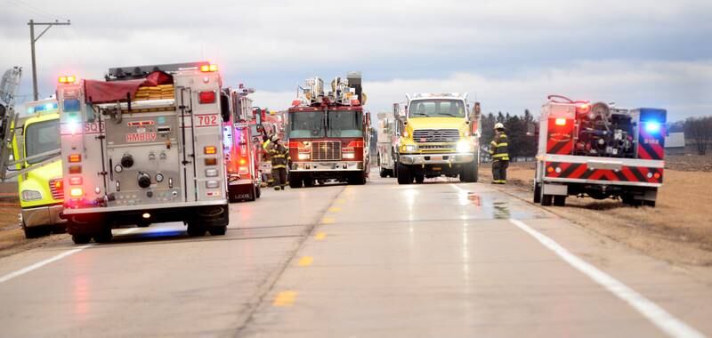 Several fire departments responded to a house fire at 8423 East Illinois route 38 on the afternoon of Wednesday, March 5, 2025. A portion of the state highway, between Chana Road and Brooklyn Road, was closed to allow crews to bring in tankers to help extinguish the blaze.