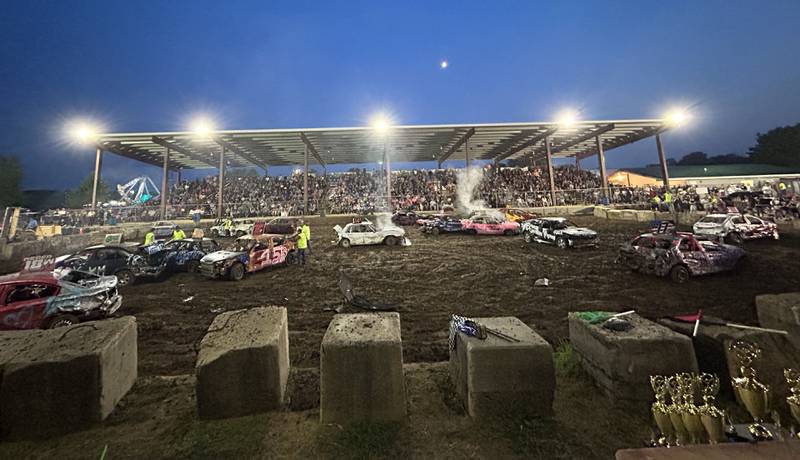 The grandstand was packed for the Ogle County Fair's demolition derby on Saturday, Aug. 2, 2025.