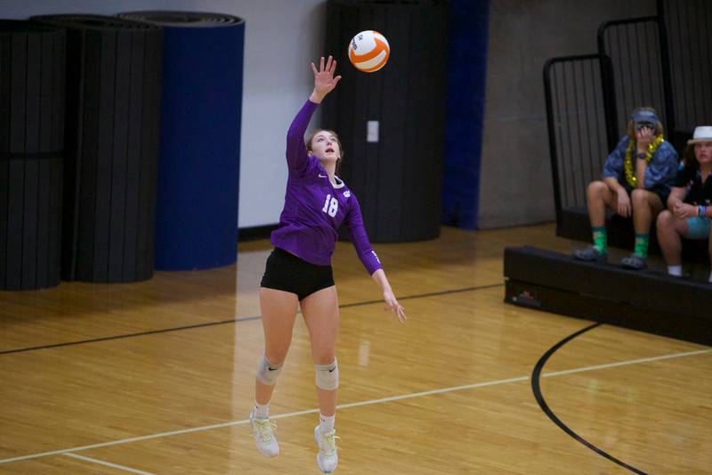 Hampshire's Gabi Peter with the serve against McHenry on Tuesday, Sept. 6,2022 in McHenry.