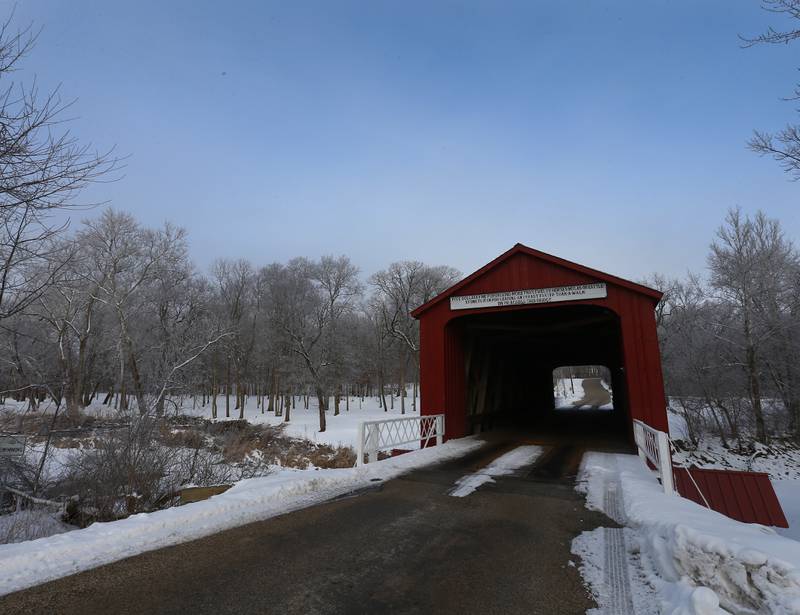 Freezing fog begins to lift at the Red Covered Bridge in Princeton on Wednesday Feb. 3, 2021.