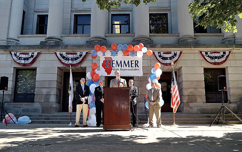 Lee County Board member Tom Demmer announced Monday he will run for state representative of the 90th District. (From Demmer’s left) State Sen. Tim Bivins, state Rep. Rich Morthland, the Rev. Scott Porter and retiring state Rep. Jerry Mitchell are seen.