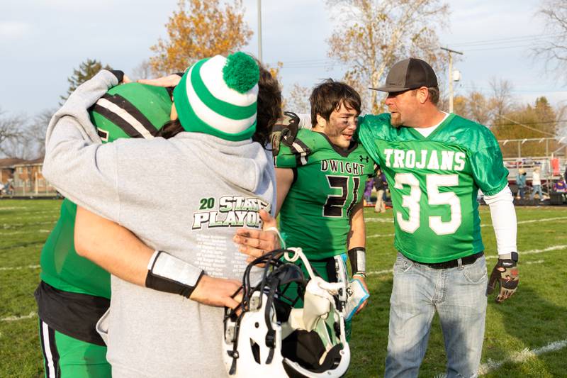Players of Dwight/Gardner-South Wilmington mourn loss to Farmington on Saturday, November 16, 2024 at Dwight High School in Dwight.