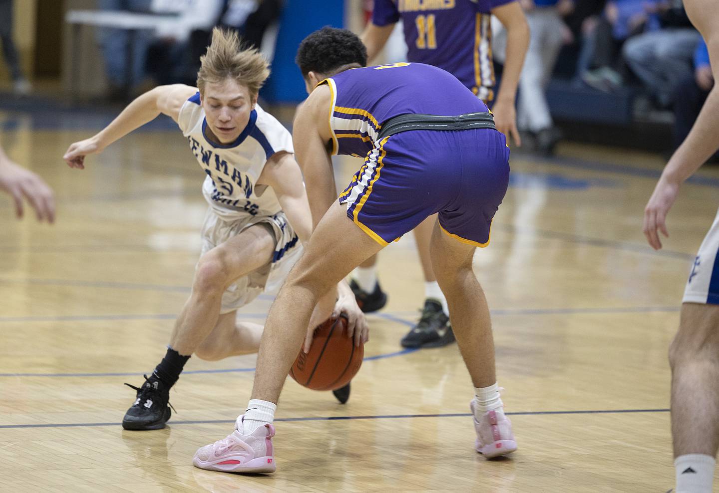 Newman’s Tyler Garman goes for a steal against Mendota Tuesday, Jan. 31, 2023.