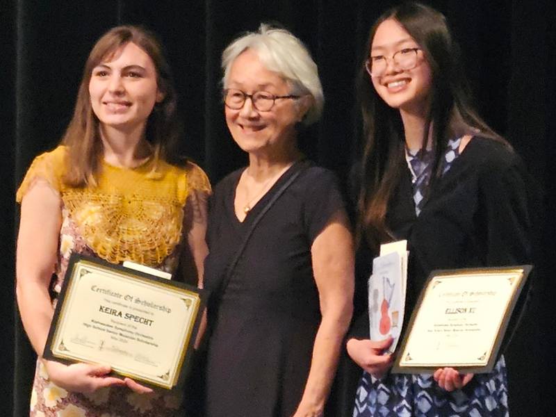 (Left to right); Keira Specht, Kishwaukee Symphony Orchestra board member Victoria Young, and Ellison Xu
