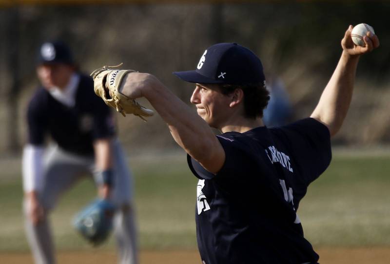 Cary-Grove's Brock Iverson throws a pitch during a nonconference baseball game agains Woodstock North on Monday, March 30, 2026, at Woodstock North High School.