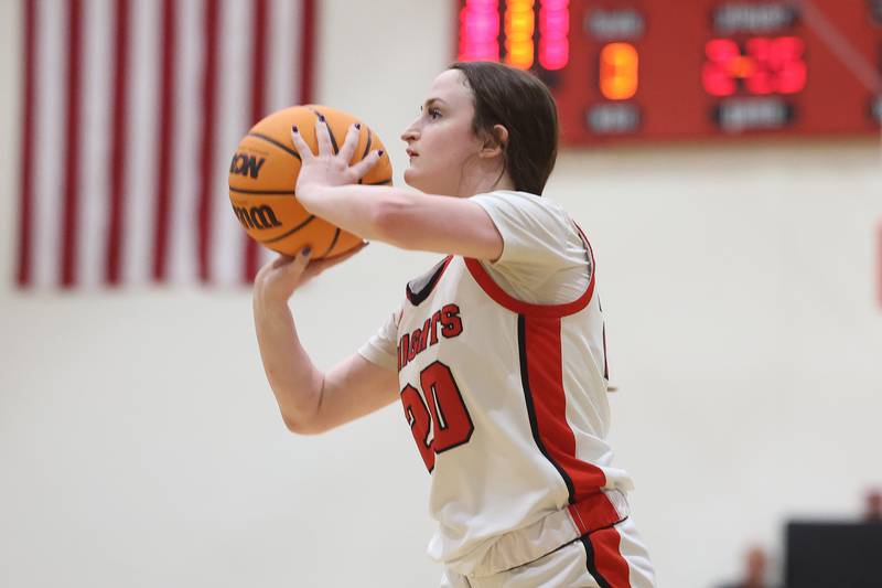 Lincoln-Way Central’s Aubrey Birmingham takes a shot against Lincoln-Way West on Tuesday, Jan 28, 2025 in New Lenox.