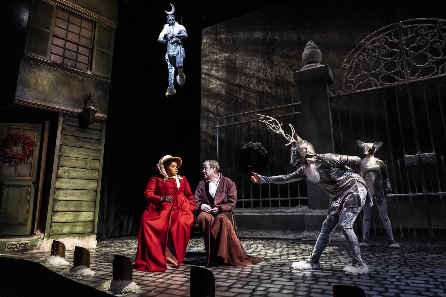(Above) Lucky Stiff. (L-R, below) Tafadzwa Diener, Christopher Donahue,
Arash Fakhrabadi and Jalbelly Guzmán in "A Christmas Carol" at Goodman Theatre in Chicago 2024.