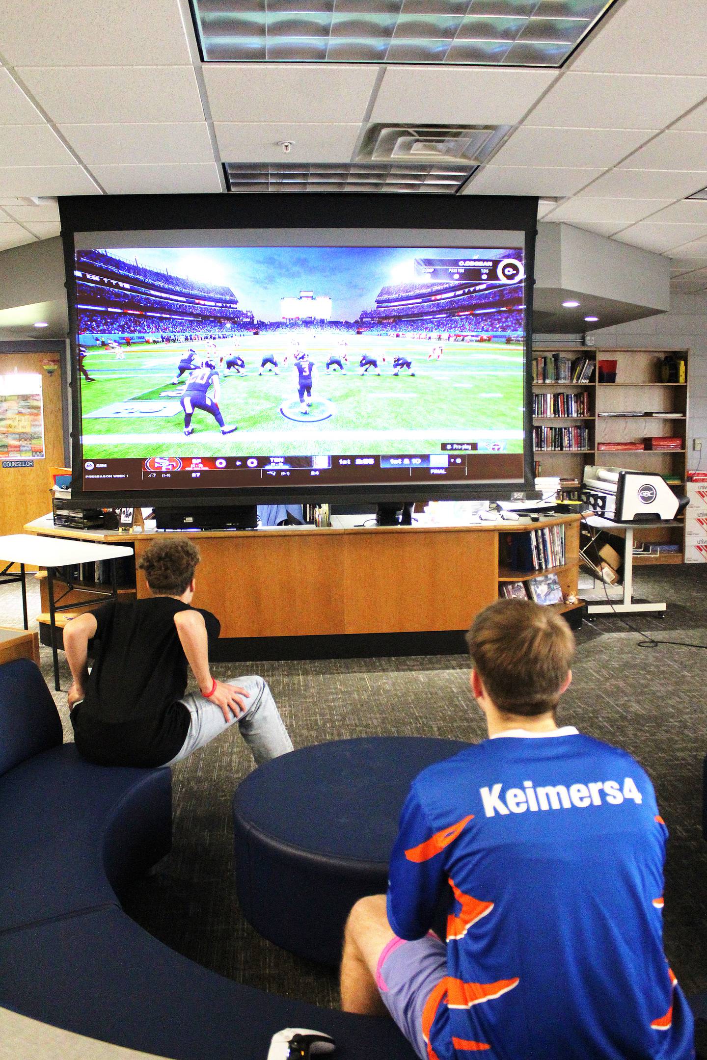 Eastland High School junior Cade Miller (left) and Harper Keim start a Madden NFL 25 game during an esports session at the school. Playing such a game isn't simply fun and games, students in Eastland High School's esports program are learning life skills such as perseverance and overcoming adversity, as well as some academic skills such as geometry – angles, slopes and parabolas are important in a football passing game.